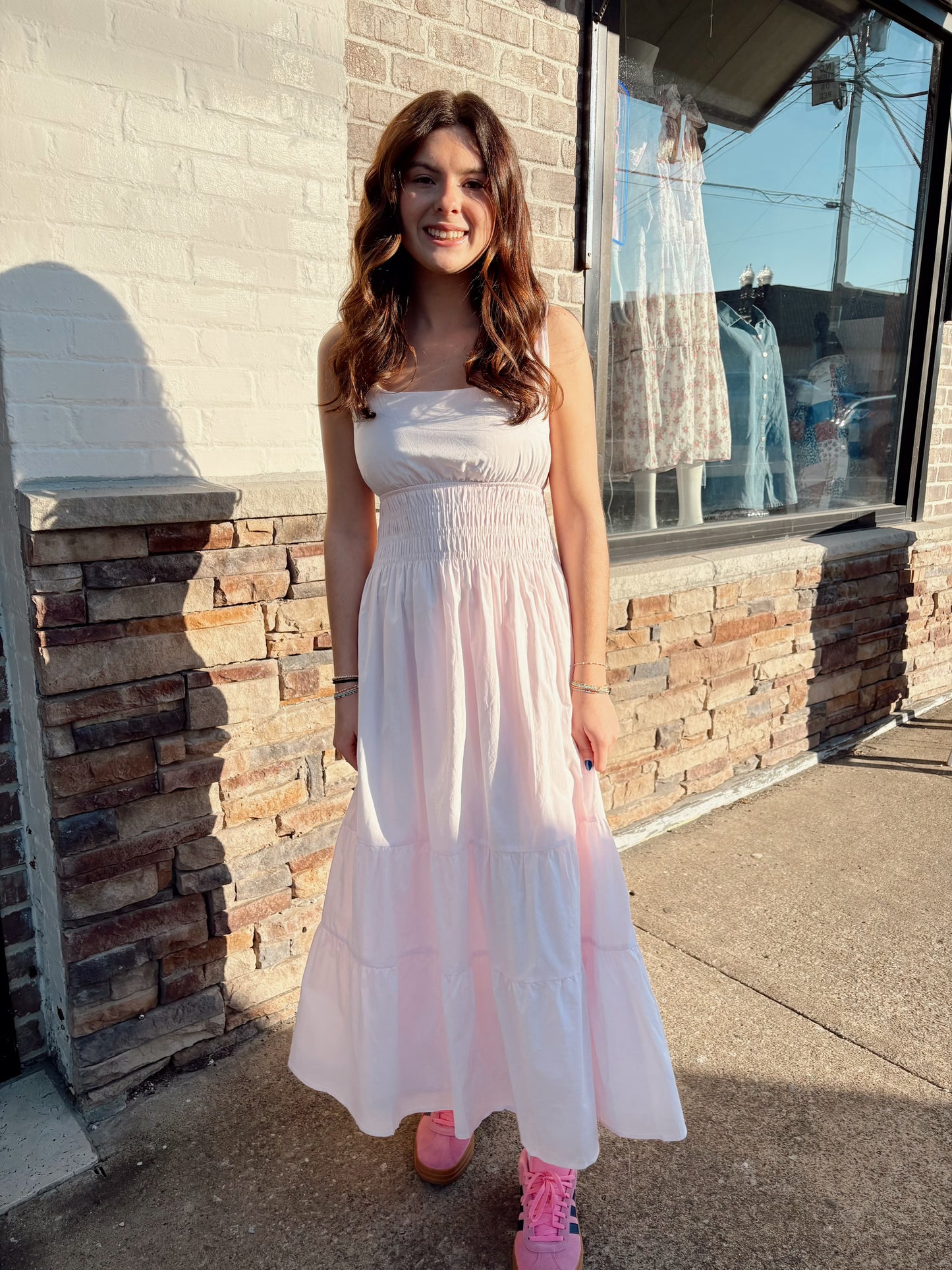 Smocked Sleeveless Midi Dress
