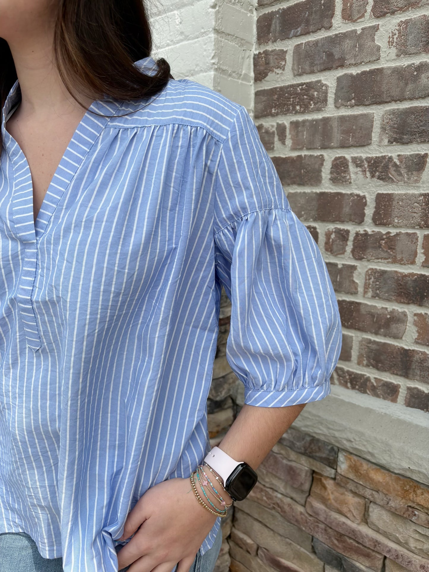 Striped Blouse w Bubble Sleeves