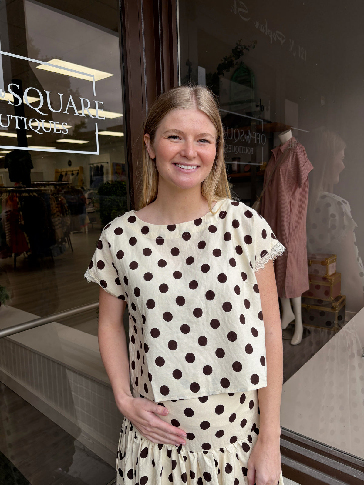Polka Dot SS Lace Trim Top