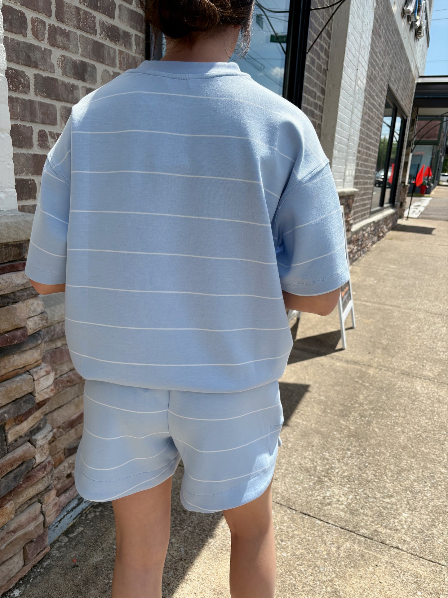 Butter Soft Blue/White Stripe Shorts