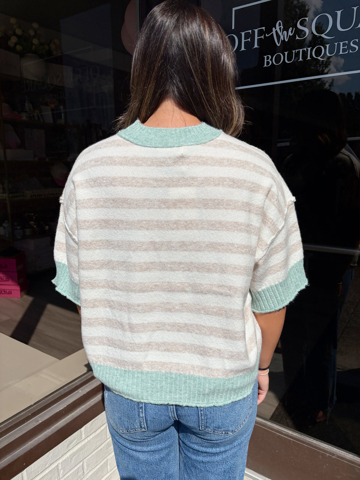 Oatmeal/Mint SS Sweater Top
