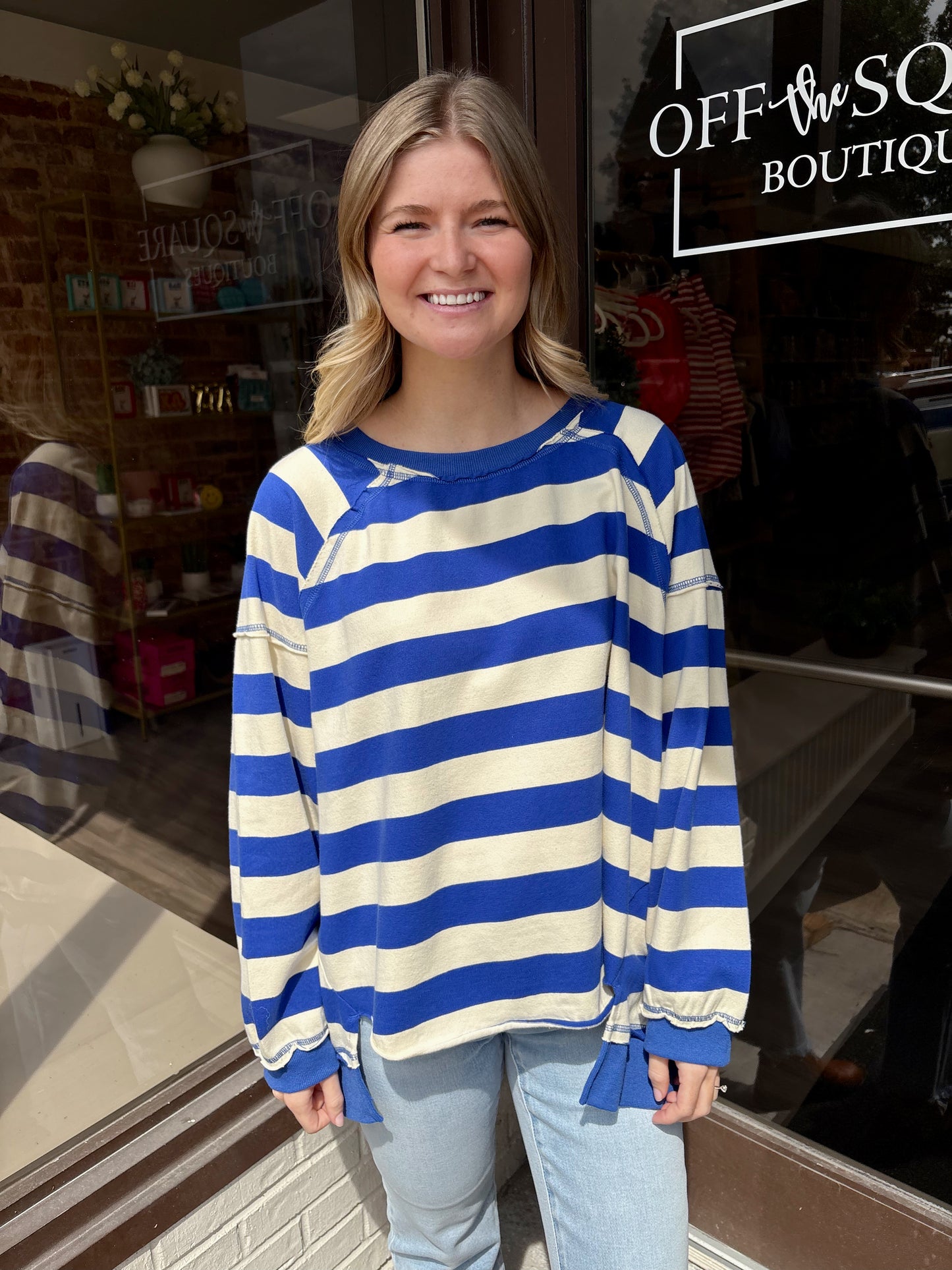 Blue/Ivory Stripe Oversized Sweatshirt