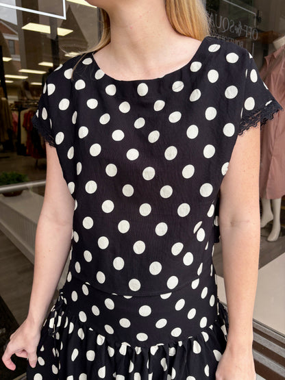 Polka Dot SS Lace Trim Top