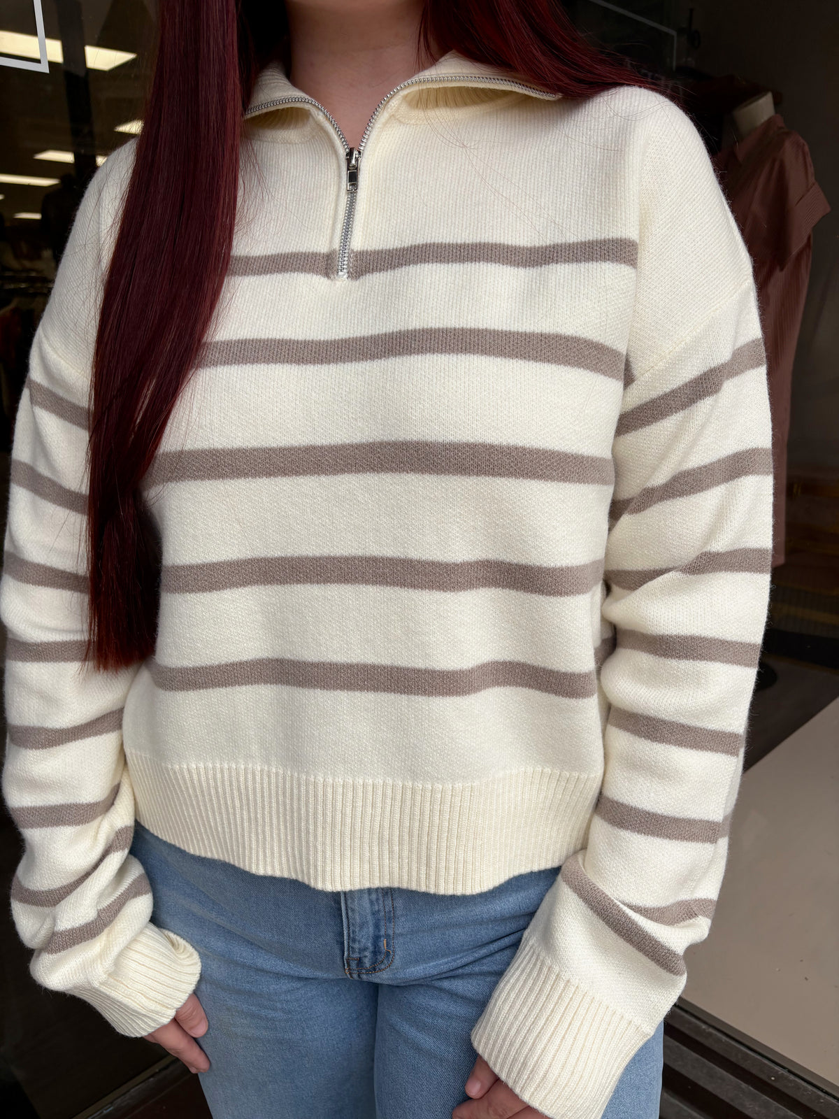 Half Zip Stripe LS