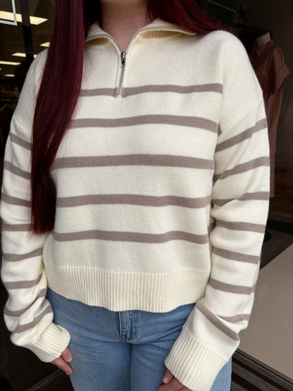 Half Zip Stripe LS
