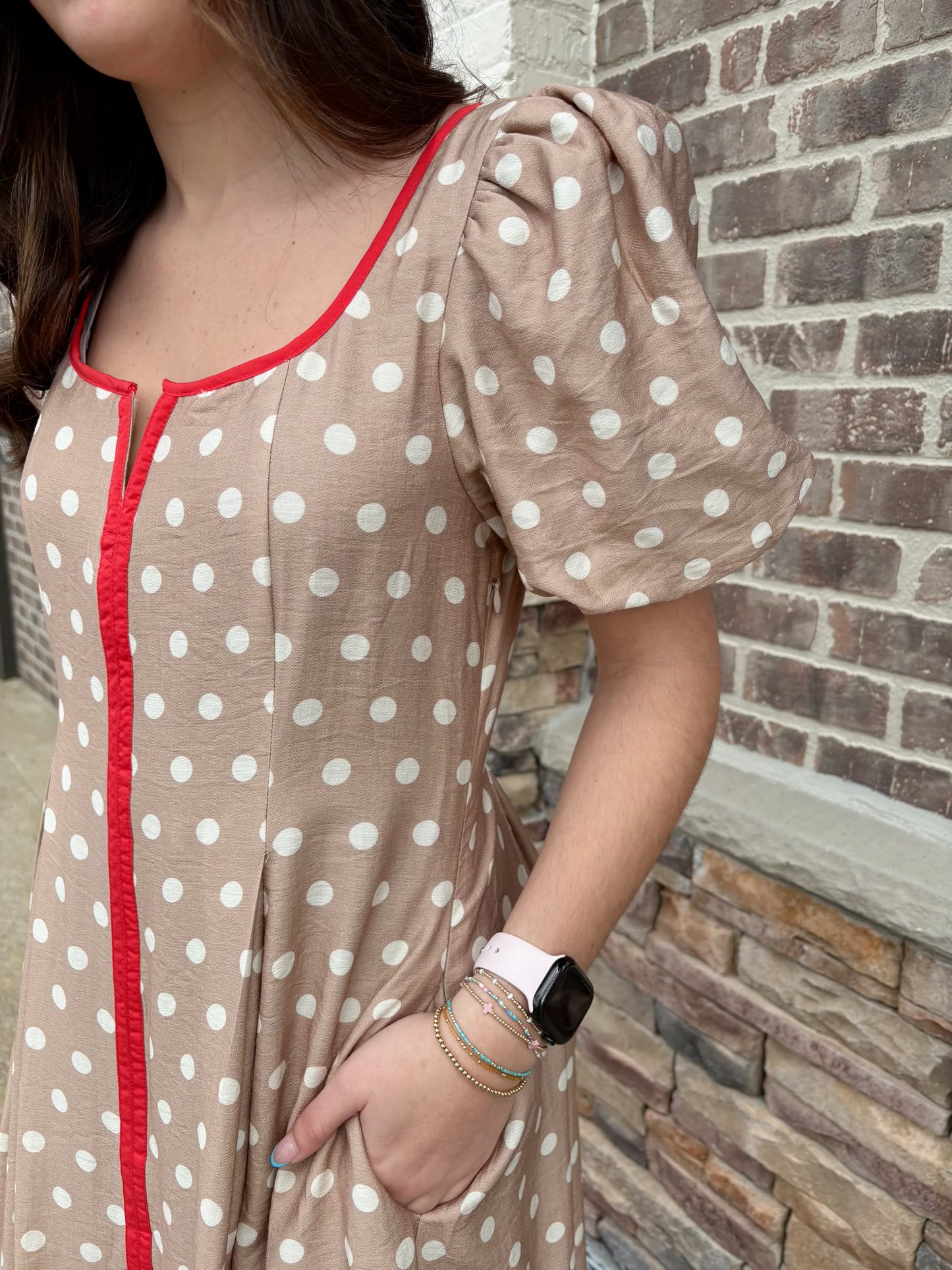 Polka dot w Red Contrast Hem Dress