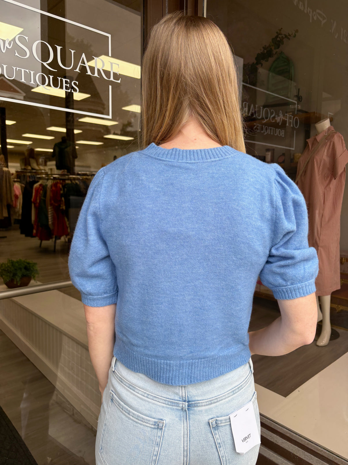 Blue Bubble Sleeve Cardigan