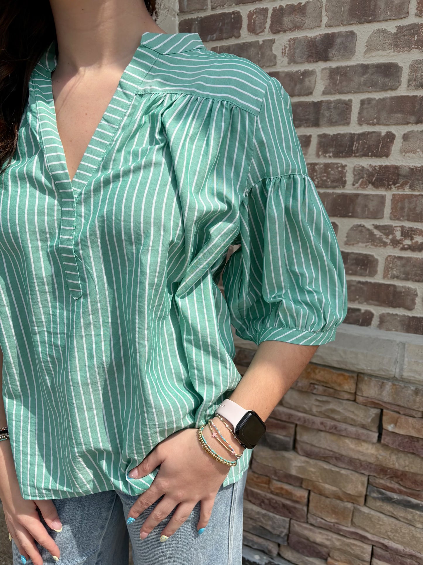 Striped Blouse w Bubble Sleeves