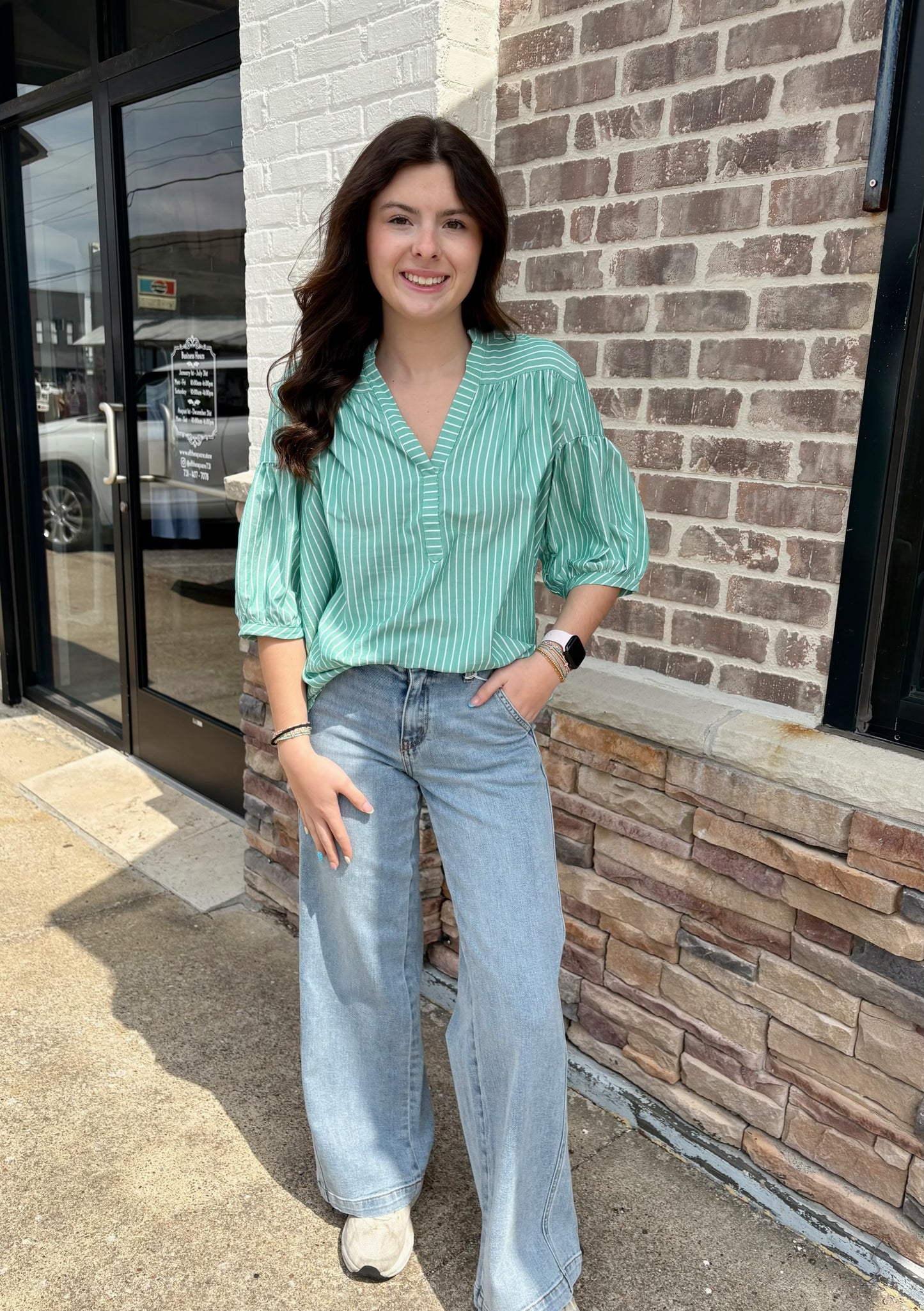 Striped Blouse w Bubble Sleeves
