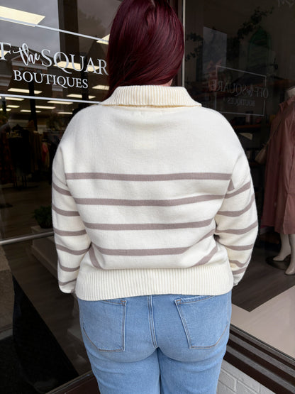 Half Zip Stripe LS