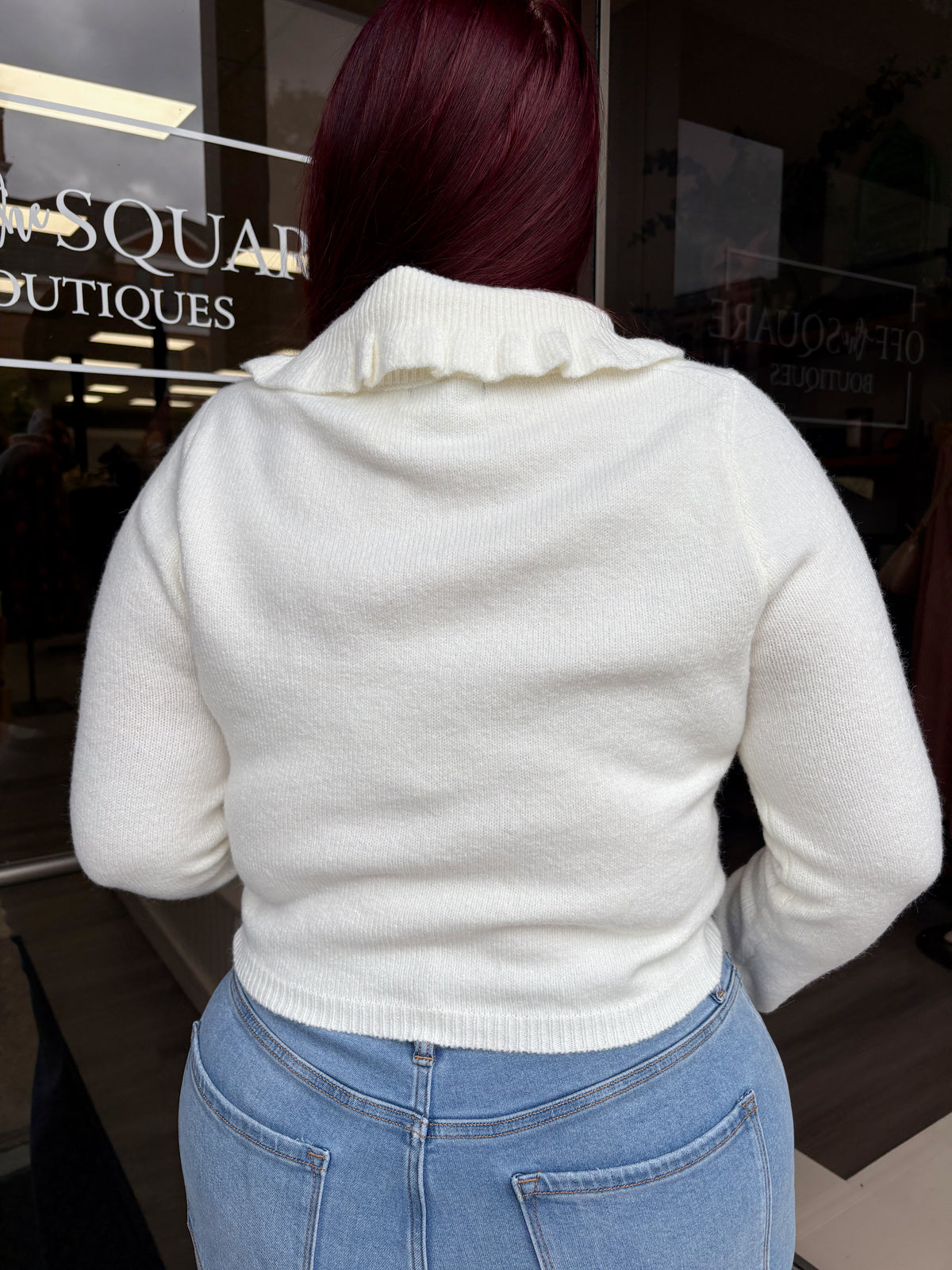 Ruffle Collared Button Down LS