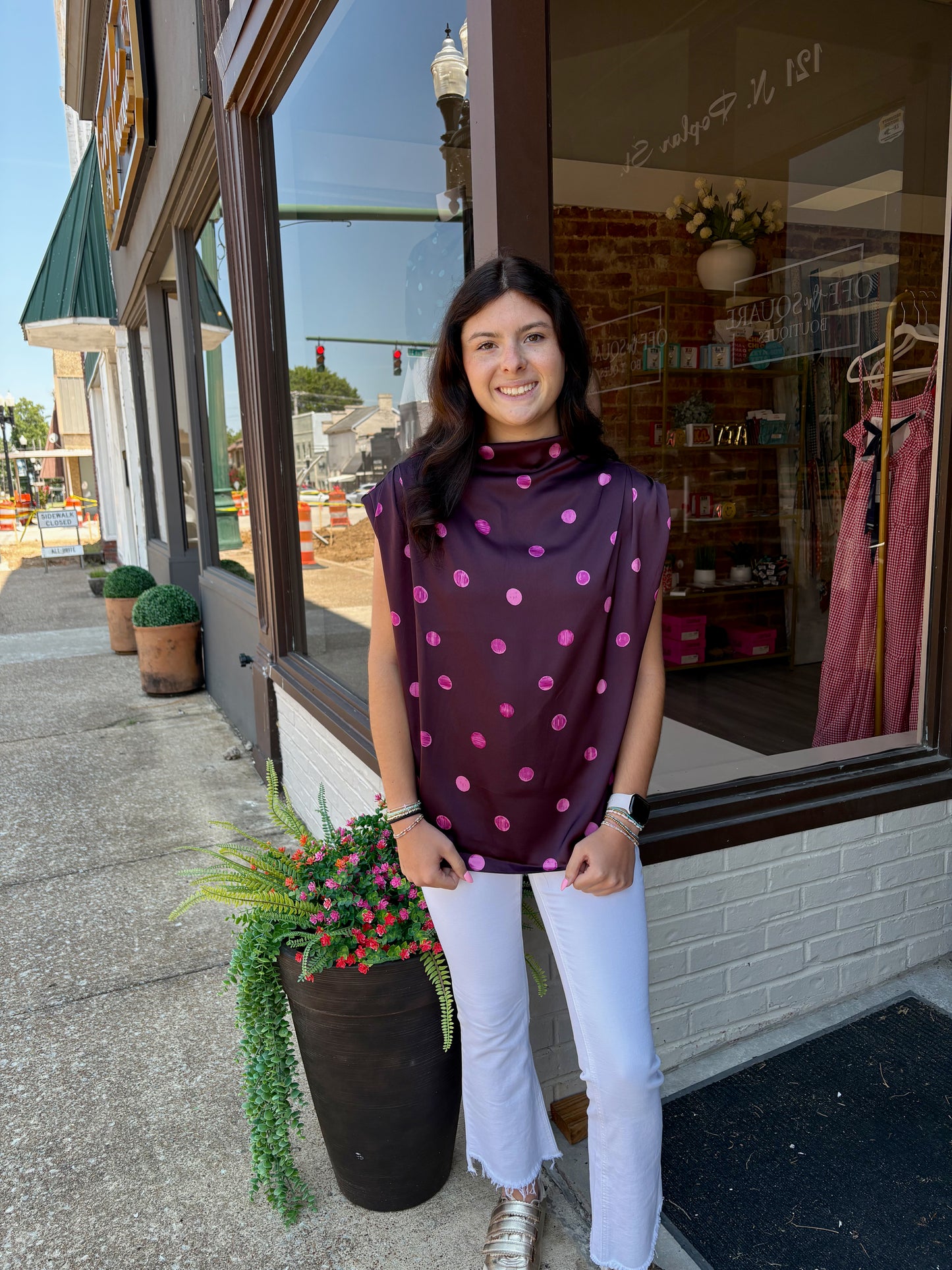 Cowl Mock Neck Sleeveless Top Polka Dot