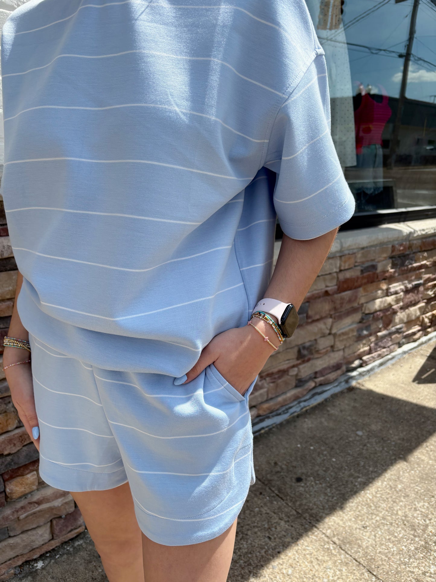 Butter Soft Blue/White Stripe Shorts