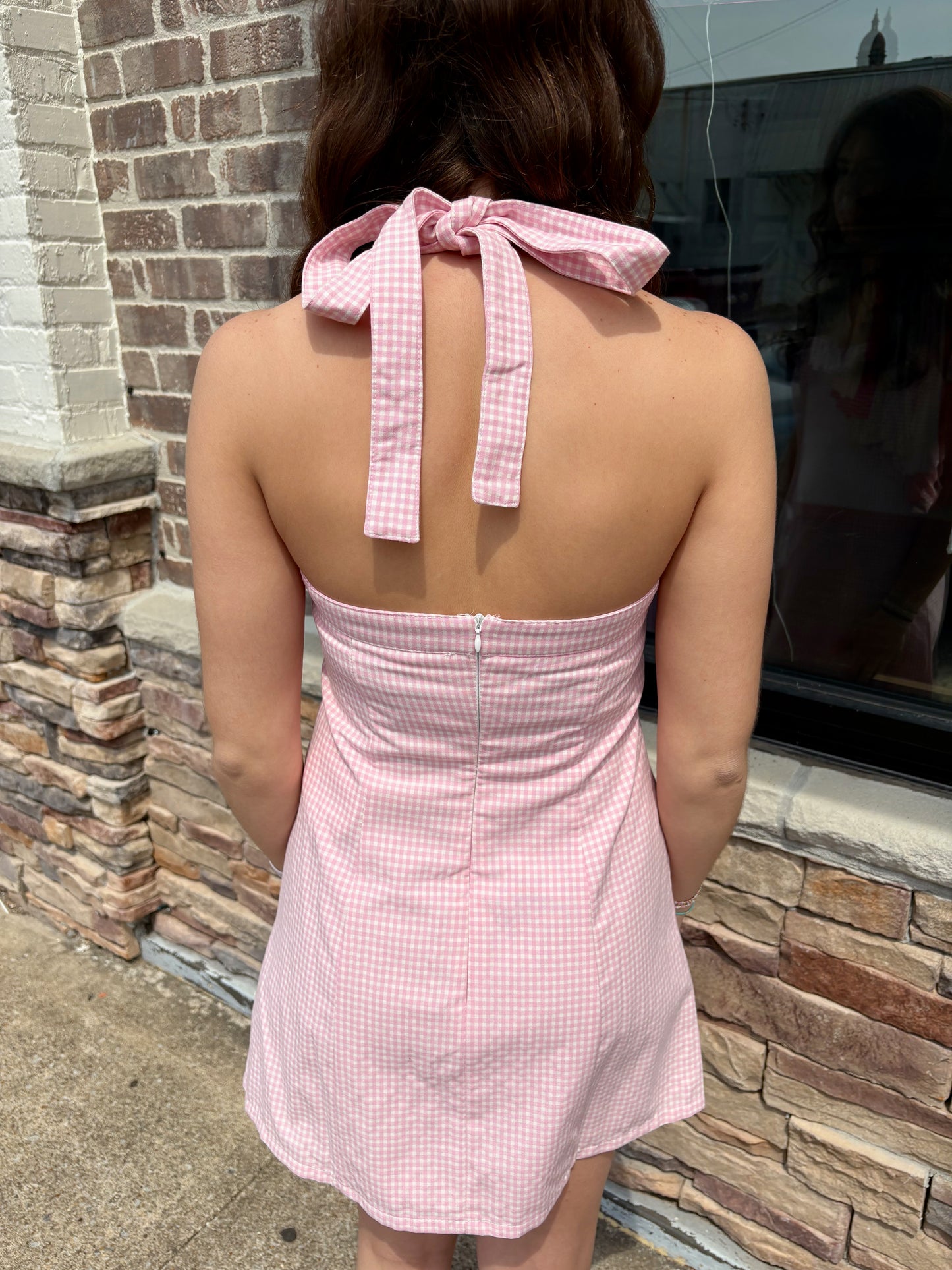 Halter Neck Gingham Mini Dress