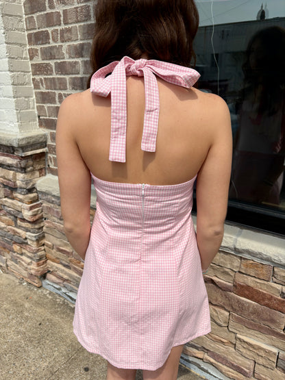 Halter Neck Gingham Mini Dress