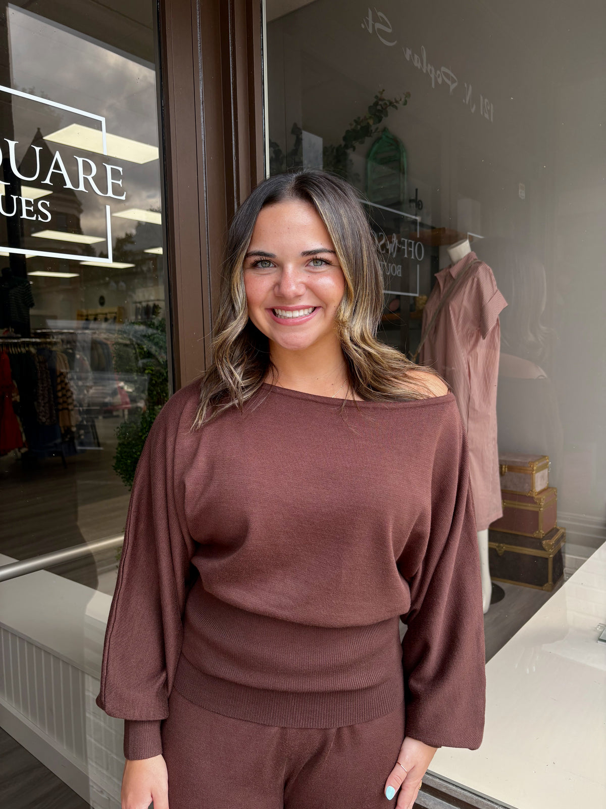 Boat Neck Dolman Sleeve Sweater