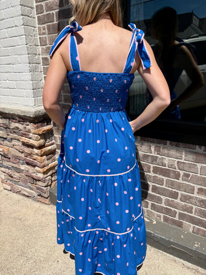 Blue Strap Dress w Pink Polkadots