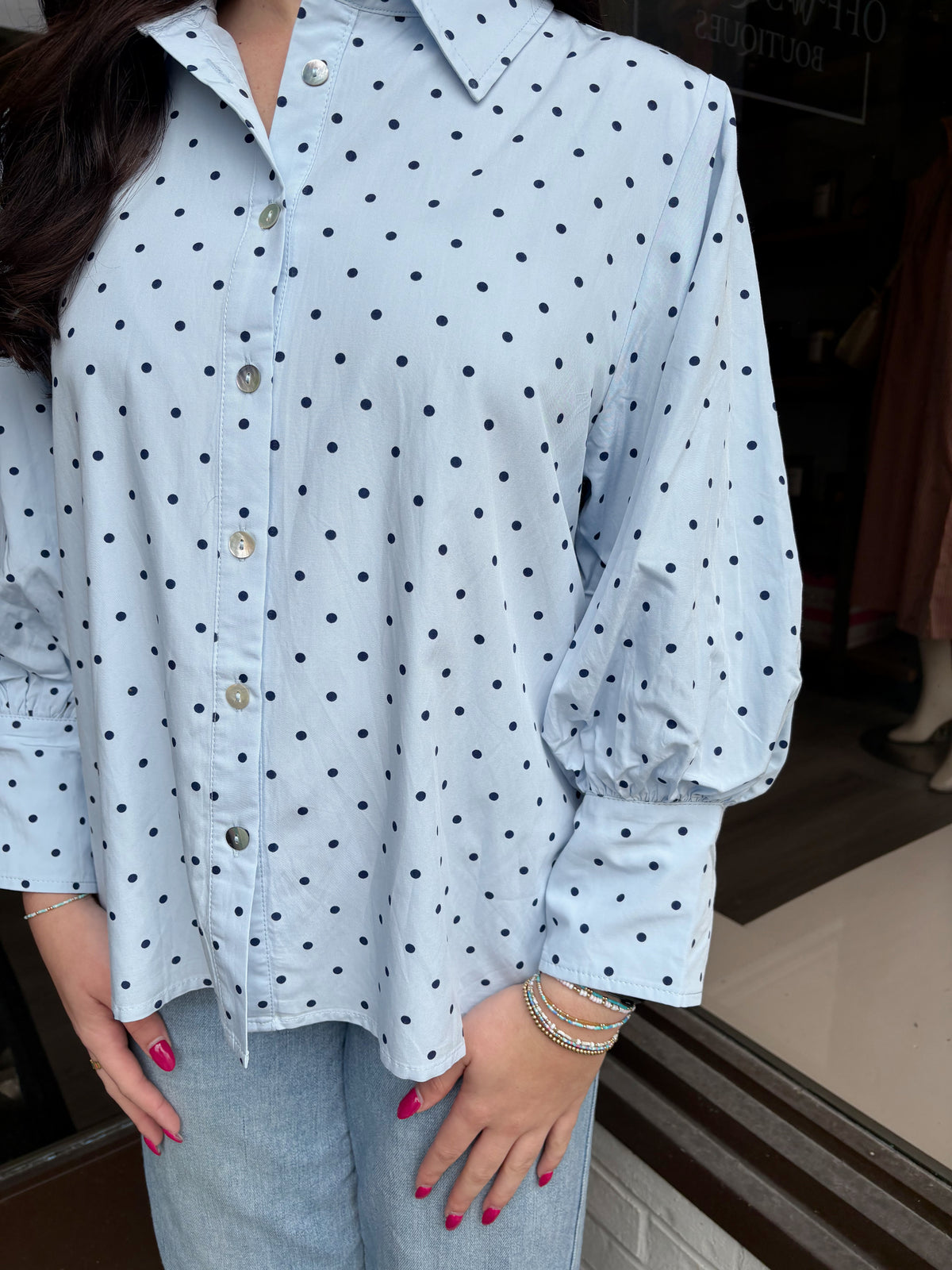 Light Blue Polka Dot Blouse