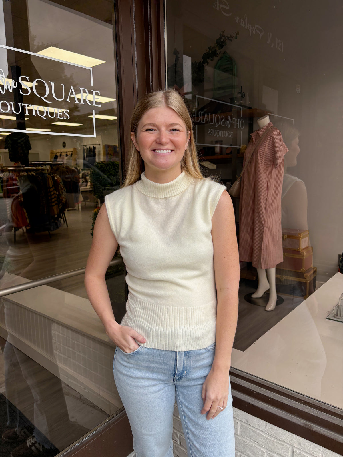Sleeveless Turtleneck Ribbed Sweater