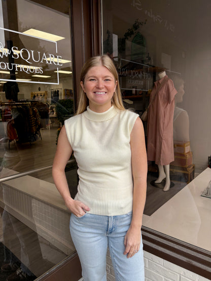 Sleeveless Turtleneck Ribbed Sweater