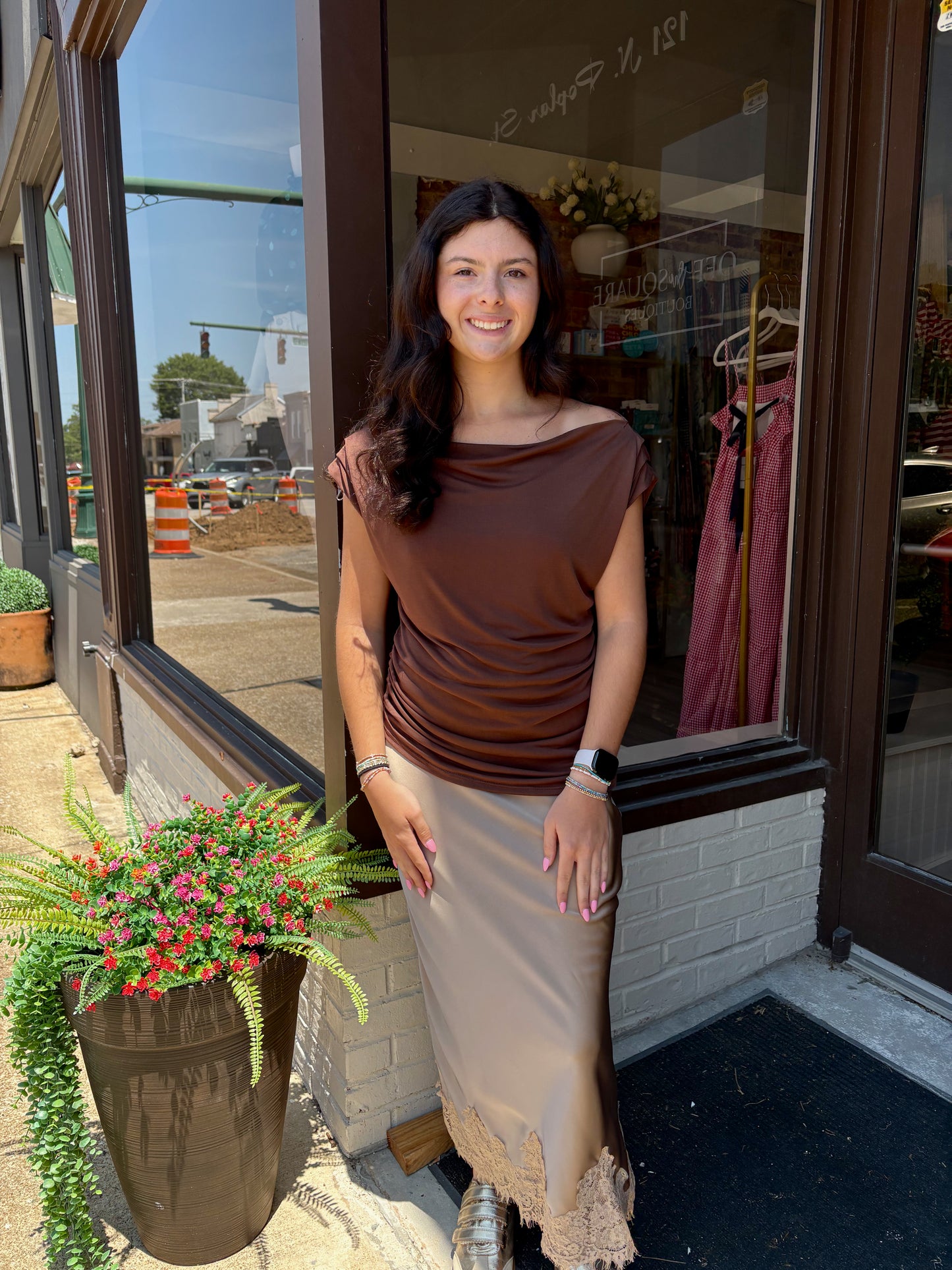 Boat Neck Cap Sleeve Asymmetric Top