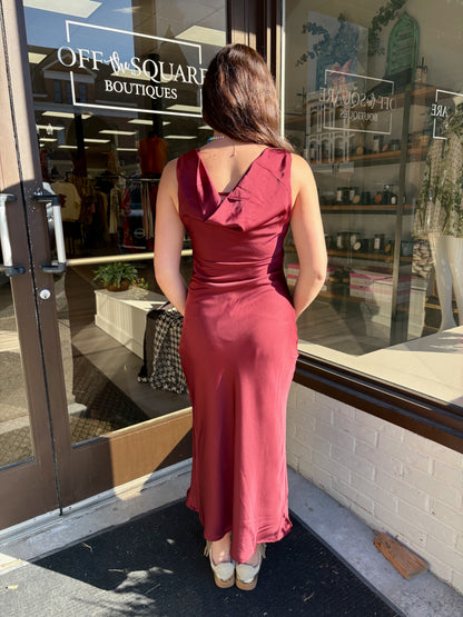 High Neck Cowl Midi Dress