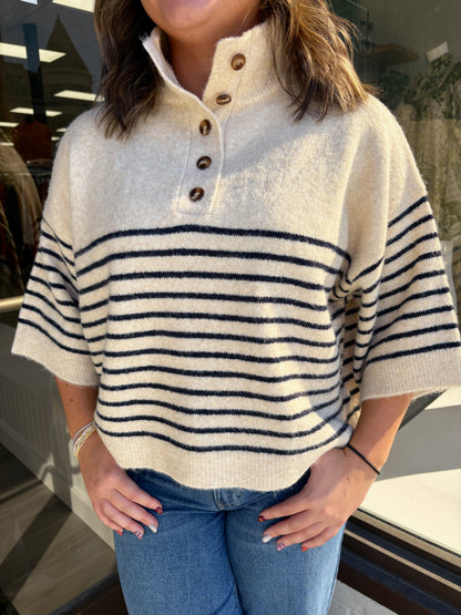 Ecru Half Button Sweater