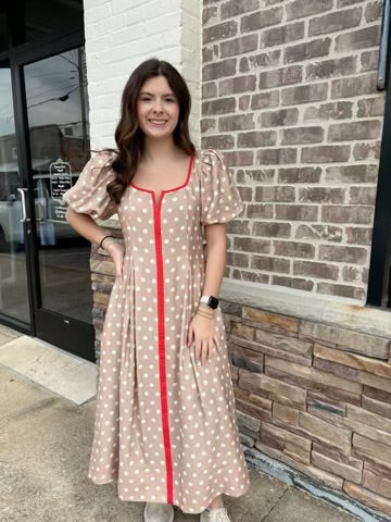 Polka dot w Red Contrast Hem Dress