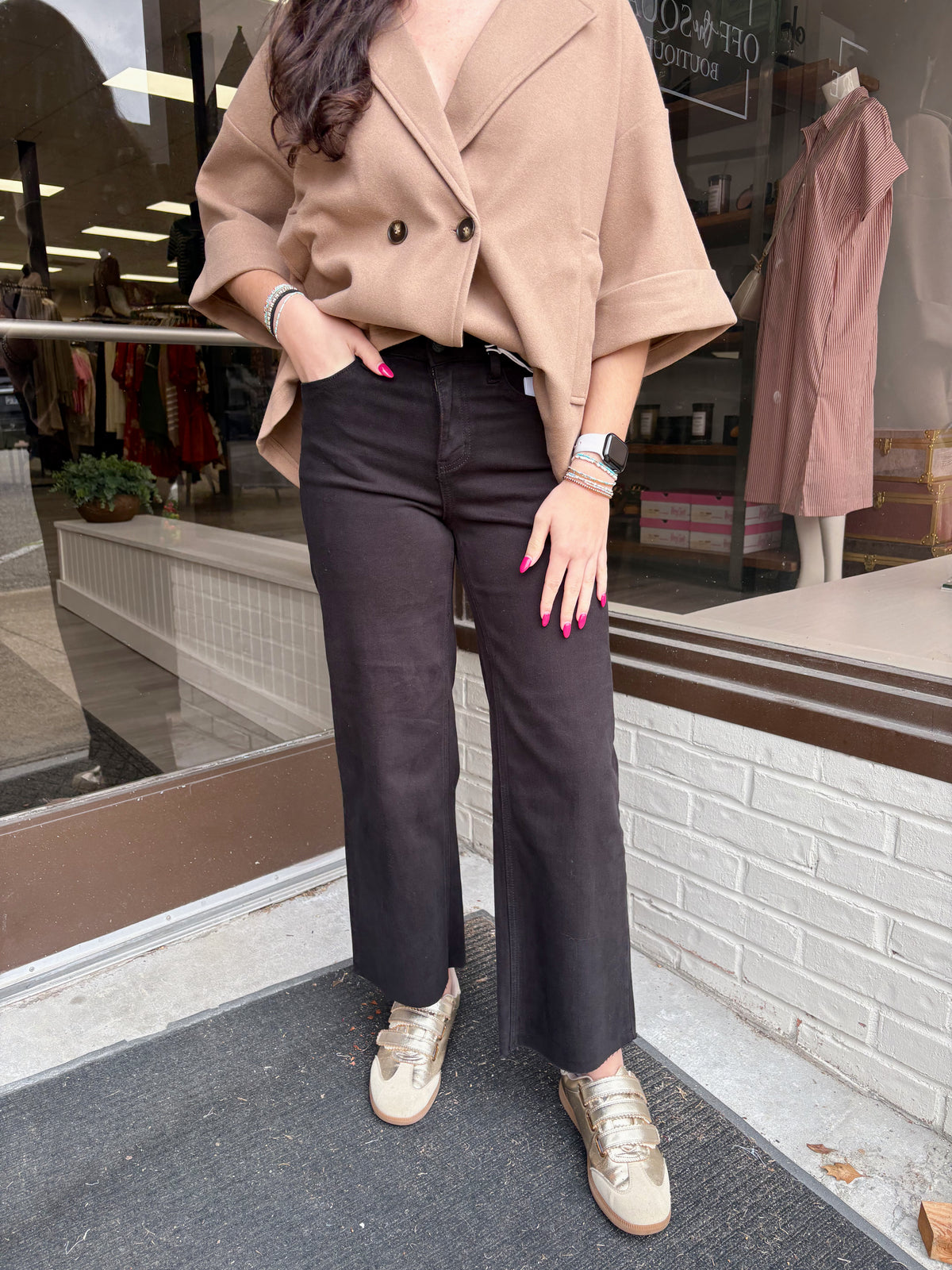 Vervet Black HR Crop Wide Jeans