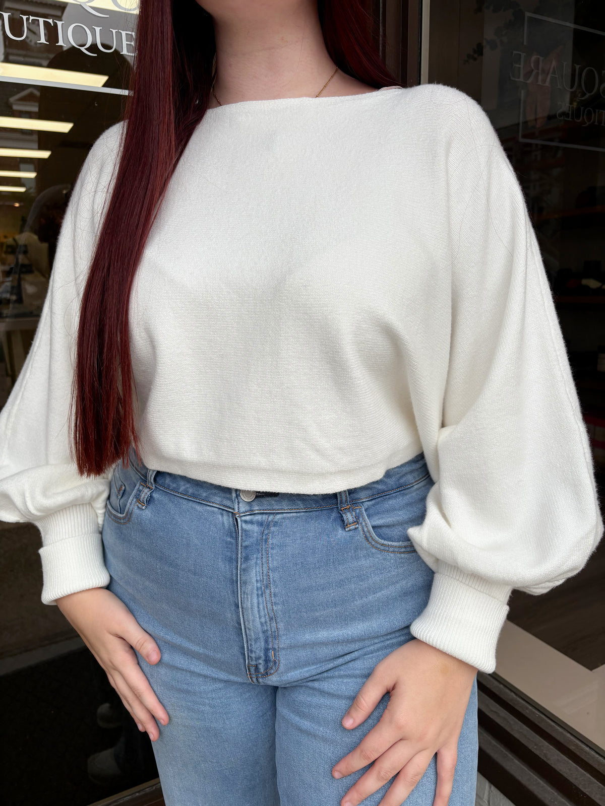 Cream Puff Sleeve Knit Top