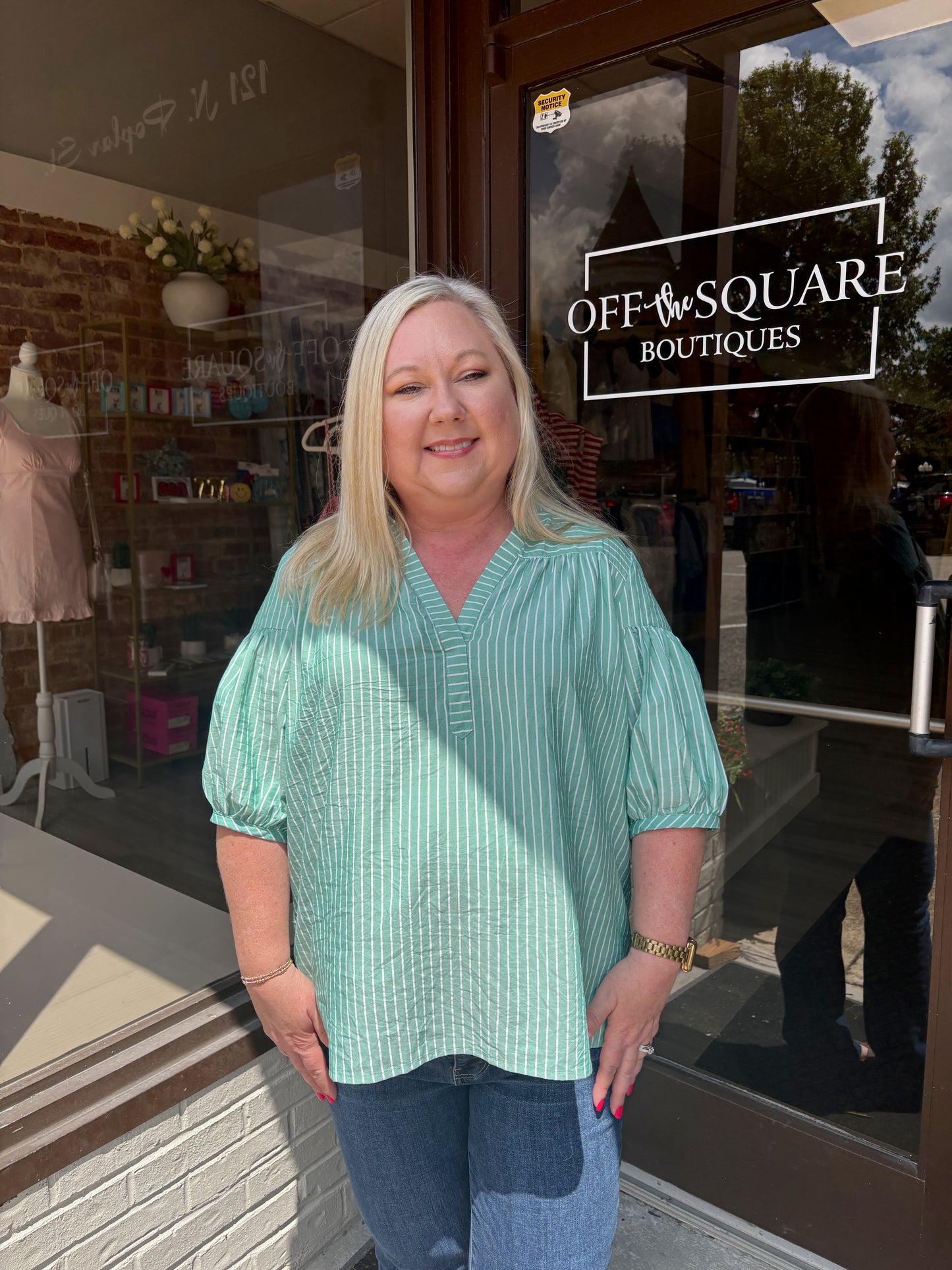Striped Quarter Length Blouse Plus