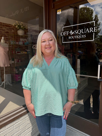 Striped Quarter Length Blouse Plus