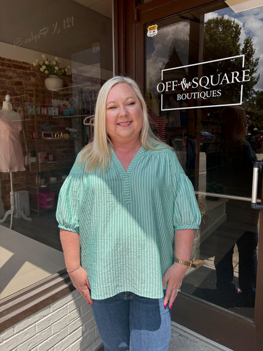 Striped Quarter Length Blouse Plus