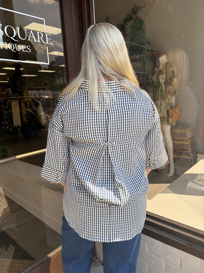 Navy Gingham Plus Top