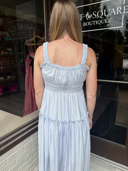 Stripe Mock Button Sleeveless Midi