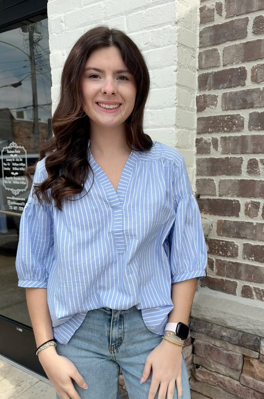 Striped Blouse w Bubble Sleeves