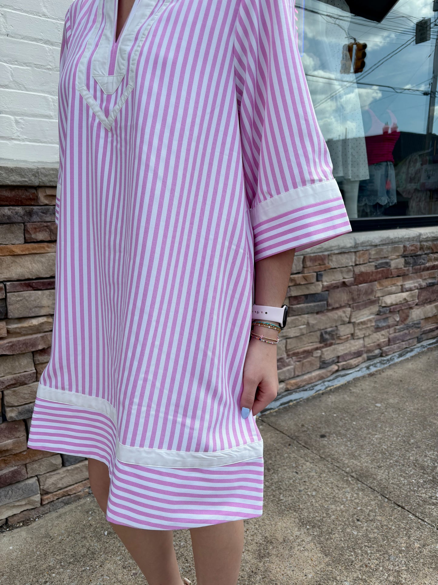 3/4 Sleeve Stripe Mini Dress
