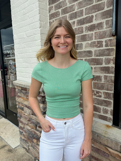 Short Sleeve Stripe Top w/ Scoop Back