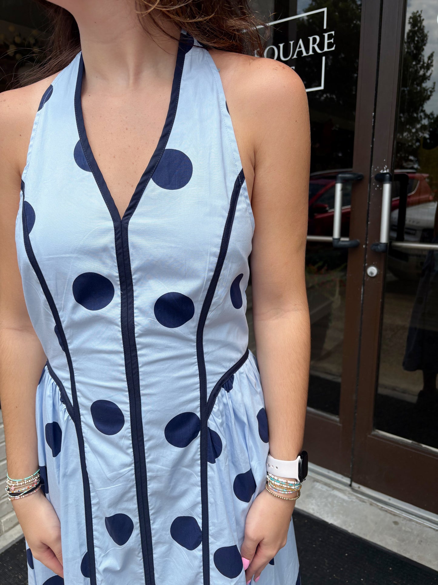 Halter Neck Blue Polka Dot Dress