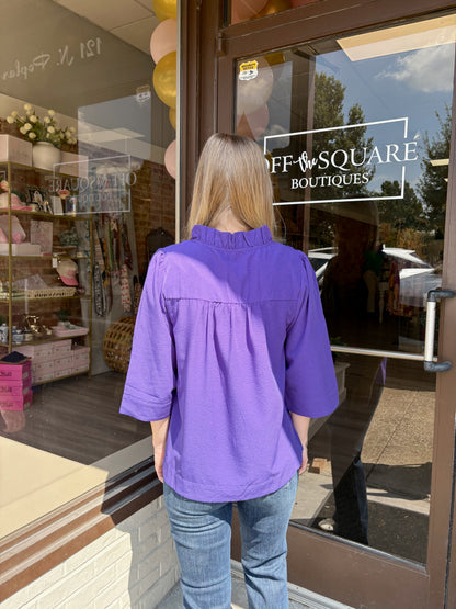 Ruffle Collar Box Sleeve Top