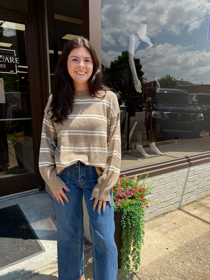 Stripe Drop Sleeve Crew Neck Pullover