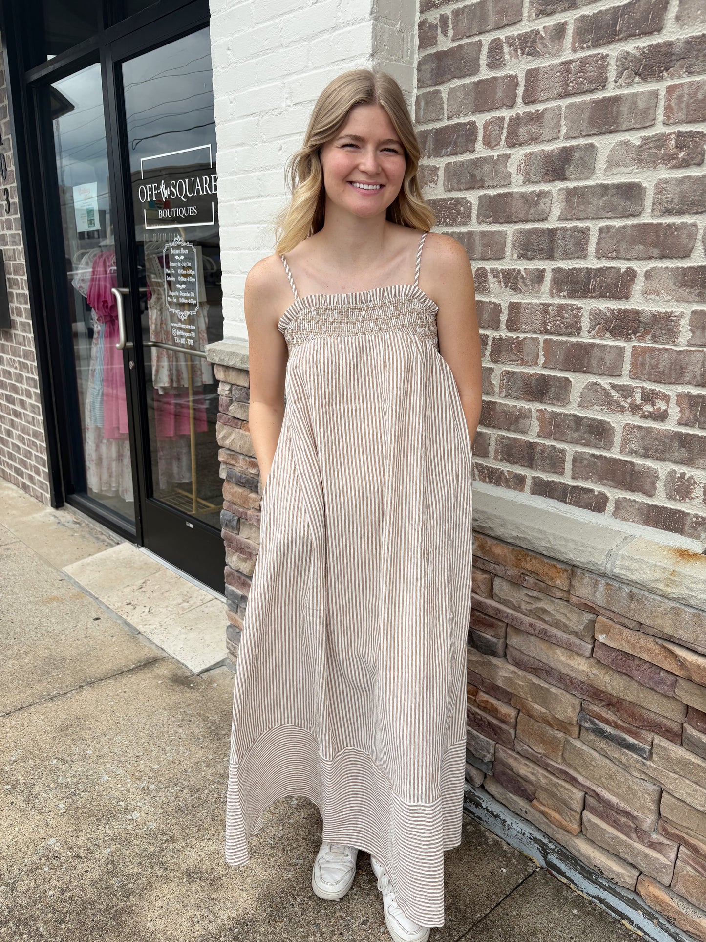 Smocked Striped Tunic Maxi Dress